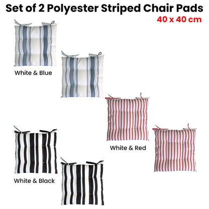 Set of 2 Outdoor Polyester Striped Chair Pads 40 x 40cm White Blue Tristar Online