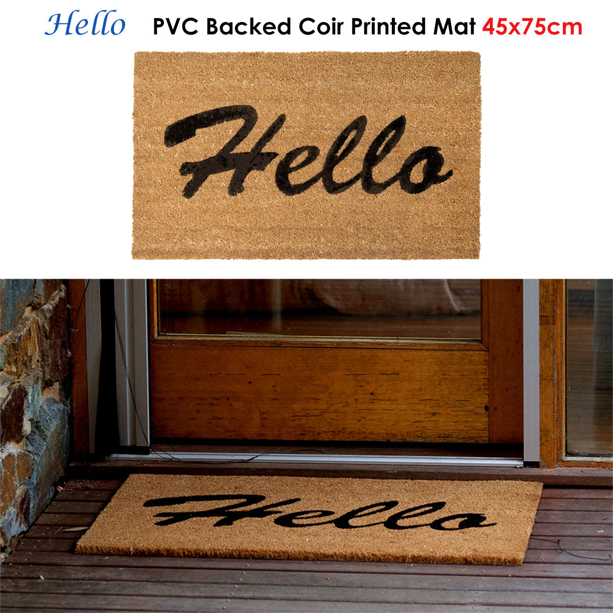 J.Elliot Home Hello PVC Backed Coir Printed Door Mat Tristar Online
