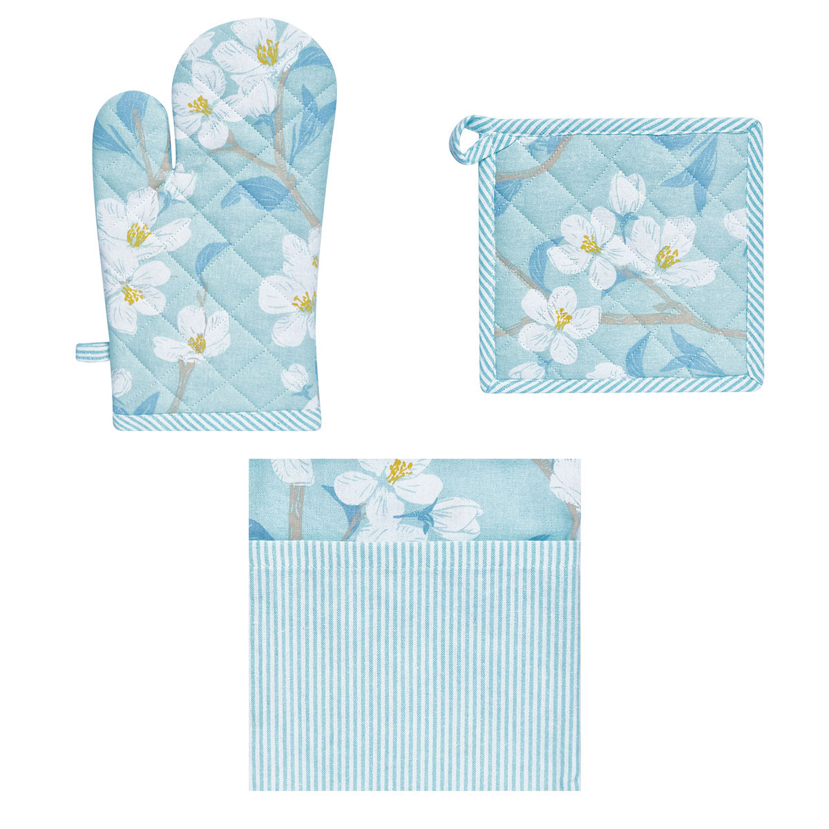 Set of 3 Renee Cotton Cover Kitchen Textile Sky Blue Tristar Online