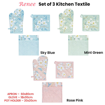 Set of 3 Renee Cotton Cover Kitchen Textile Sky Blue Tristar Online