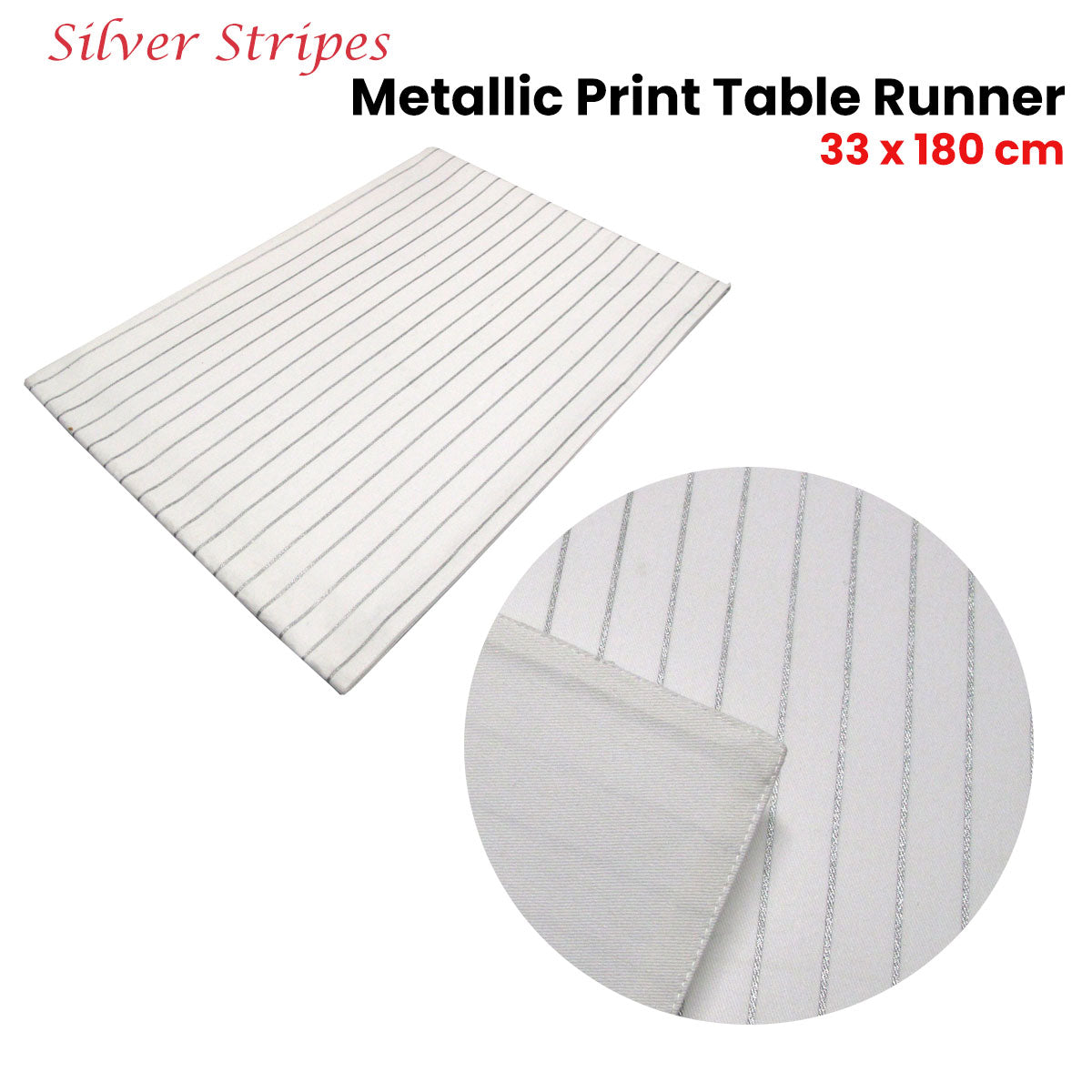 Silver Stripes Cotton Metallic Print Table Runner 33 x 180 cm Tristar Online