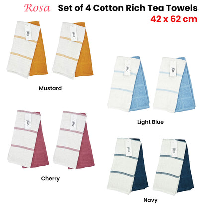 Set of 4 Rosa Cotton Rich Terry Tea Towels 42 x 62cm Mustard Tristar Online