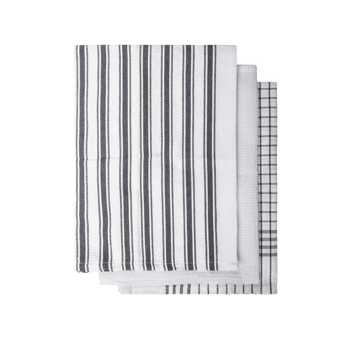 IDC Homewares Set of 3 Gardenia Cotton Tea Towels Charcoal Tristar Online