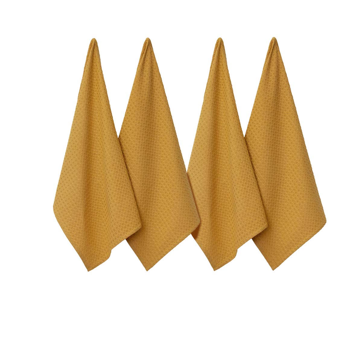 J Elliot Home Waffle Set of 4 Cotton Tea Towels 50 x 70 cm Mustard Tristar Online