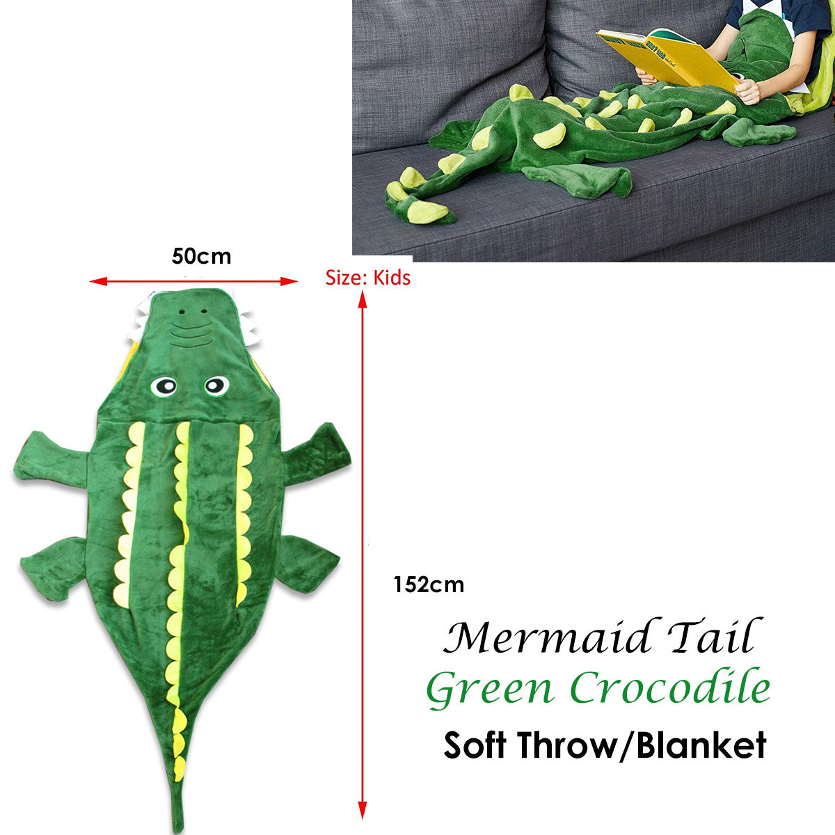 Mermaid Tail Crocodile Green Soft Blanket Throw Tristar Online