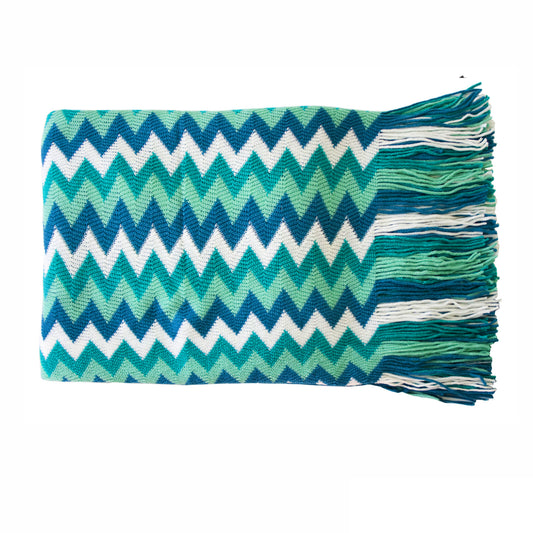 IDC Homewares Chevron Knitted Throw Blue Multi Tristar Online