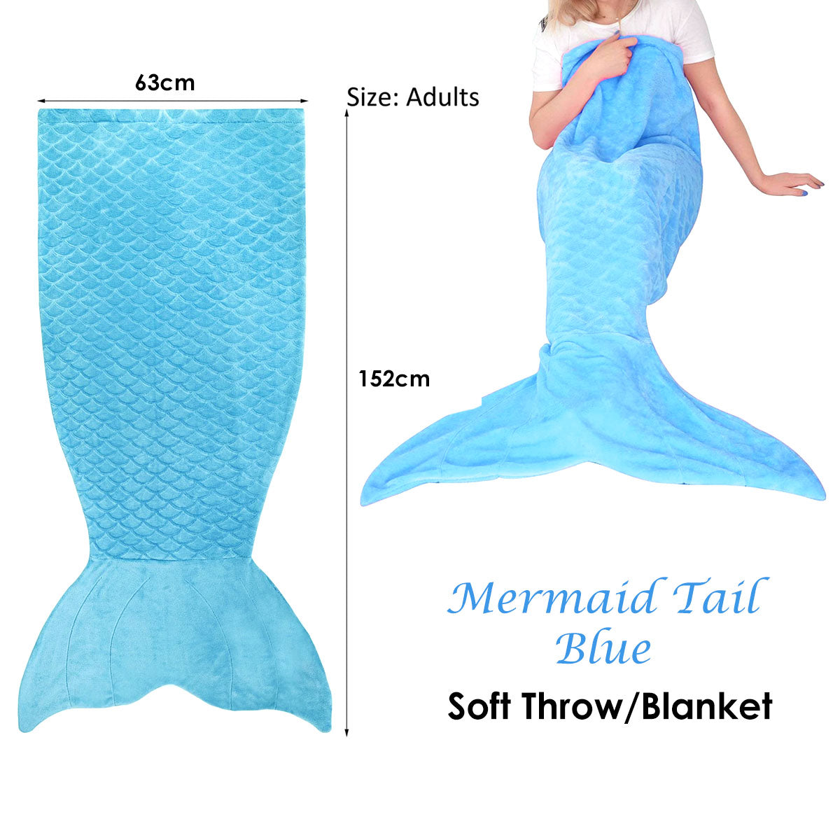 Mermaid Tail Blue Soft Blanket Throw Tristar Online