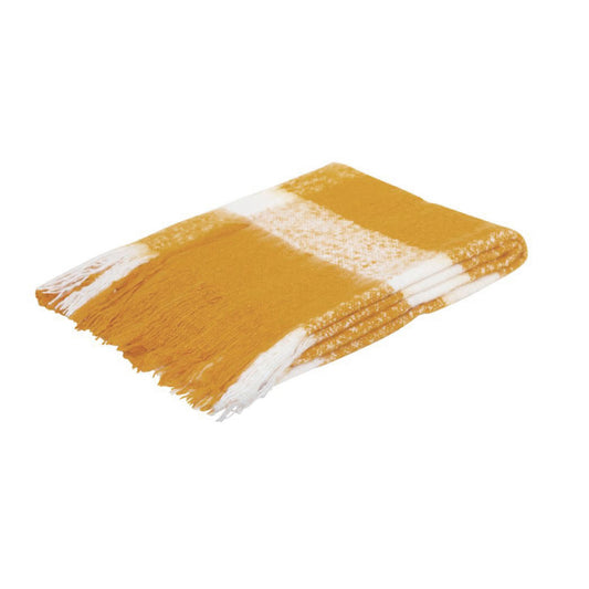 J.Elliot Home Wren Faux Mohair Throw Mustard/White Tristar Online