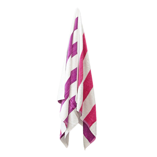 J.Elliot Home 400GSM Premium Cotton Reversible Striped Beach Towel 76 x 152 cm Pink Purple Tristar Online