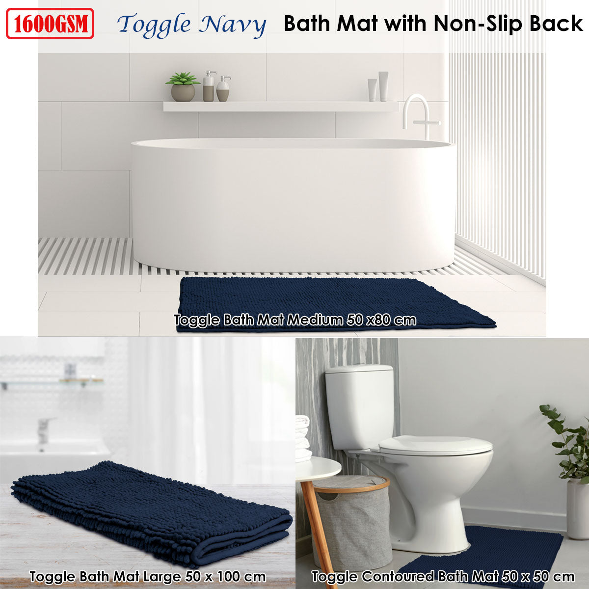 Toggle Microfiber Bath Mat Medium Navy Tristar Online