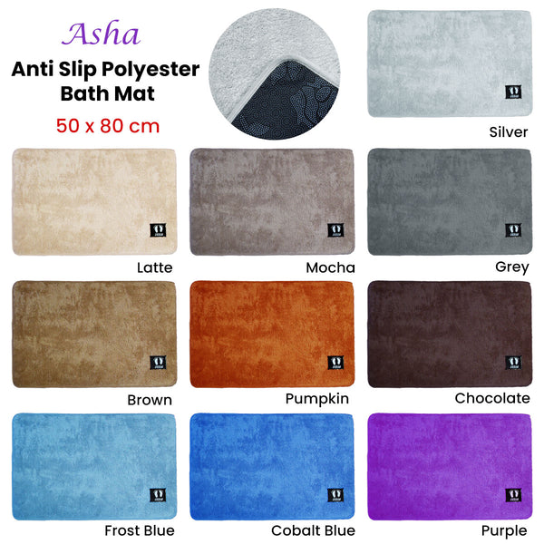 Asha Anti Slip Polyester Bath Mat 50 x 80 cm Brown Tristar Online