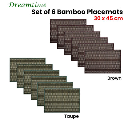 Set of 6 Dreamtime Bamboo Table Placemats 30 x 45cm Brown Tristar Online
