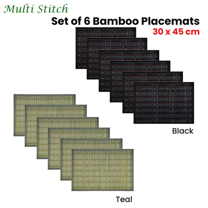 Set of 6 Multi Stitch Bamboo Table Placemats 30 x 45cm Black Tristar Online