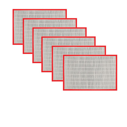 Set of 6 Bamboo Table Placemats White with Red Border 30 x 45cm Tristar Online