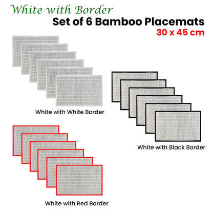 Set of 6 Bamboo Table Placemats White with Red Border 30 x 45cm Tristar Online