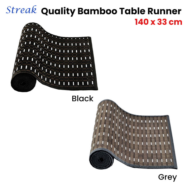 Streak Bamboo Table Runner 140 x 33cm Black Silver Tristar Online