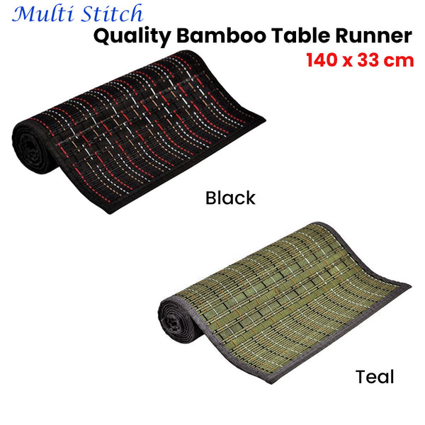 Multi Stitch Bamboo Table Runner 140 x 33cm Black Tristar Online