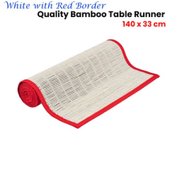 White with Red Border Bamboo Table Runner 140 x 33cm Tristar Online