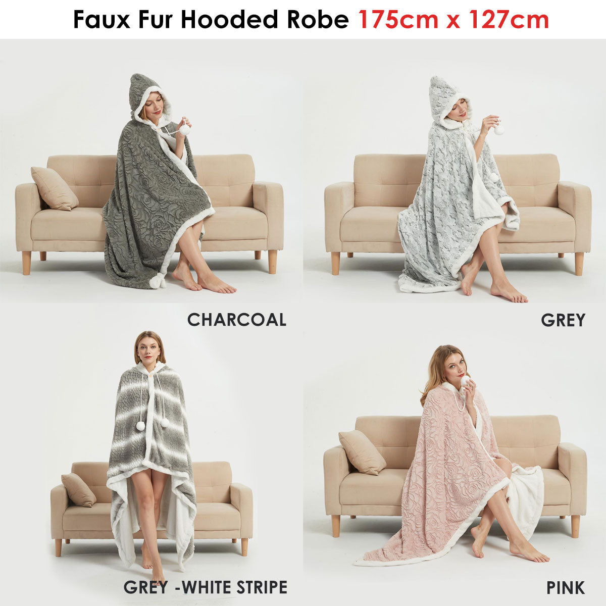 Ramesses Faux Fur Hooded Robe Grey Tristar Online