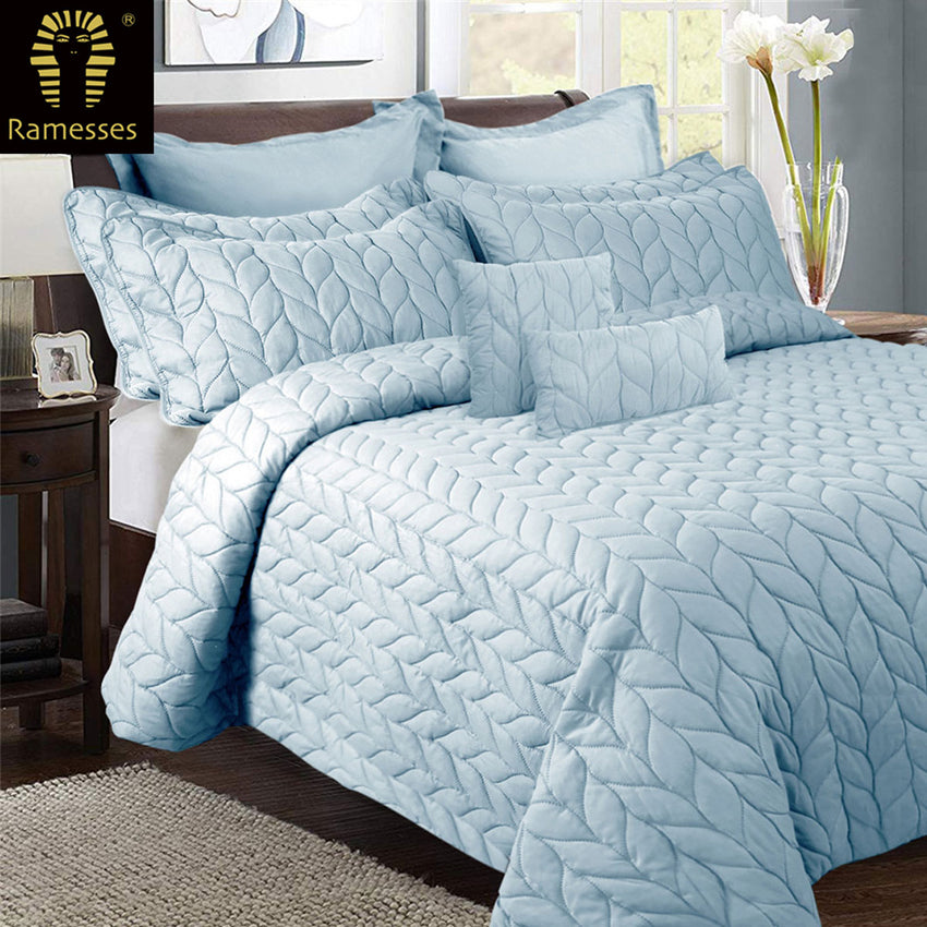 Ramesses 9 Pieces Ultrasonic Comforter Set Queen Steel Blue Tristar Online