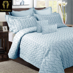 Ramesses 9 Pieces Ultrasonic Comforter Set Queen Steel Blue Tristar Online