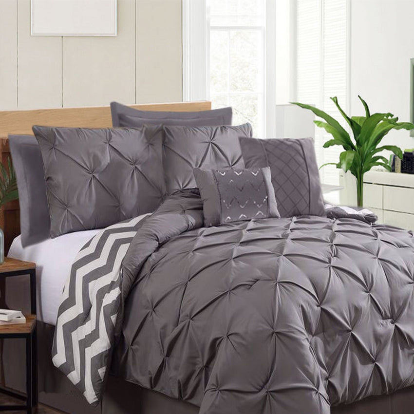 Ramesses 7 Piece Pinch Pleat Comforter Set Charcoal Queen Tristar Online