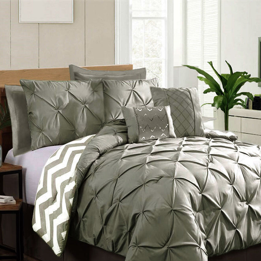 Ramesses 7 Piece Pinch Pleat Comforter Set Grey King Tristar Online