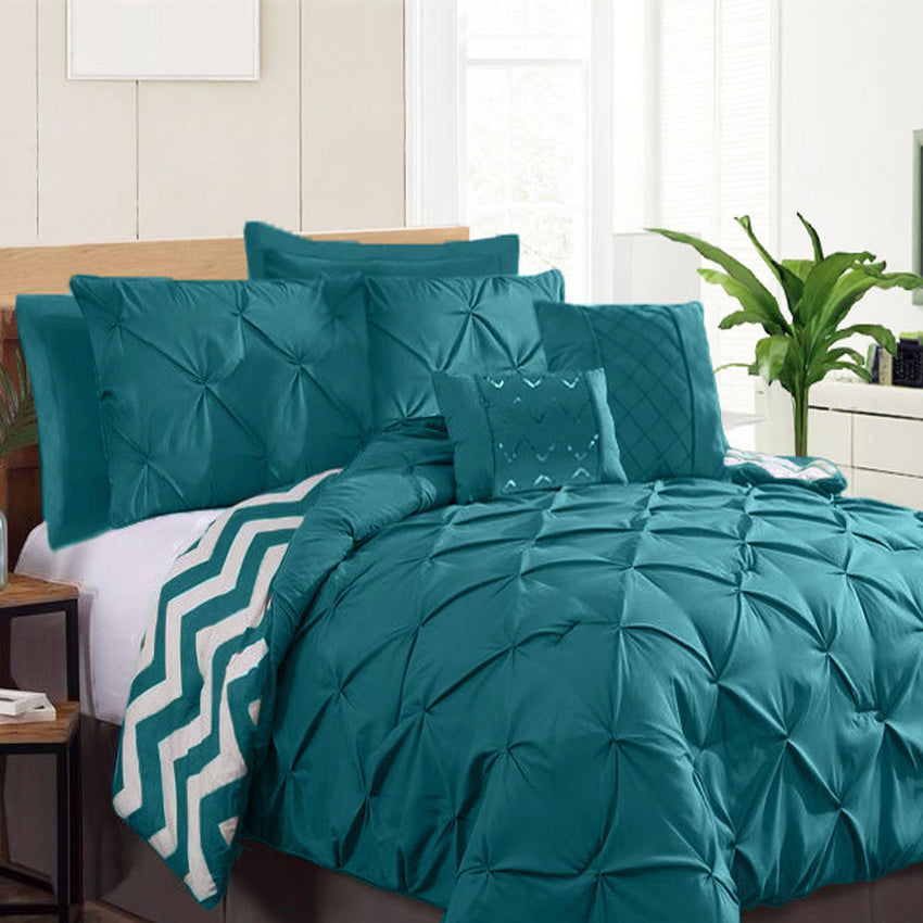 Ramesses 7 Piece Pinch Pleat Comforter Set Teal Queen Tristar Online