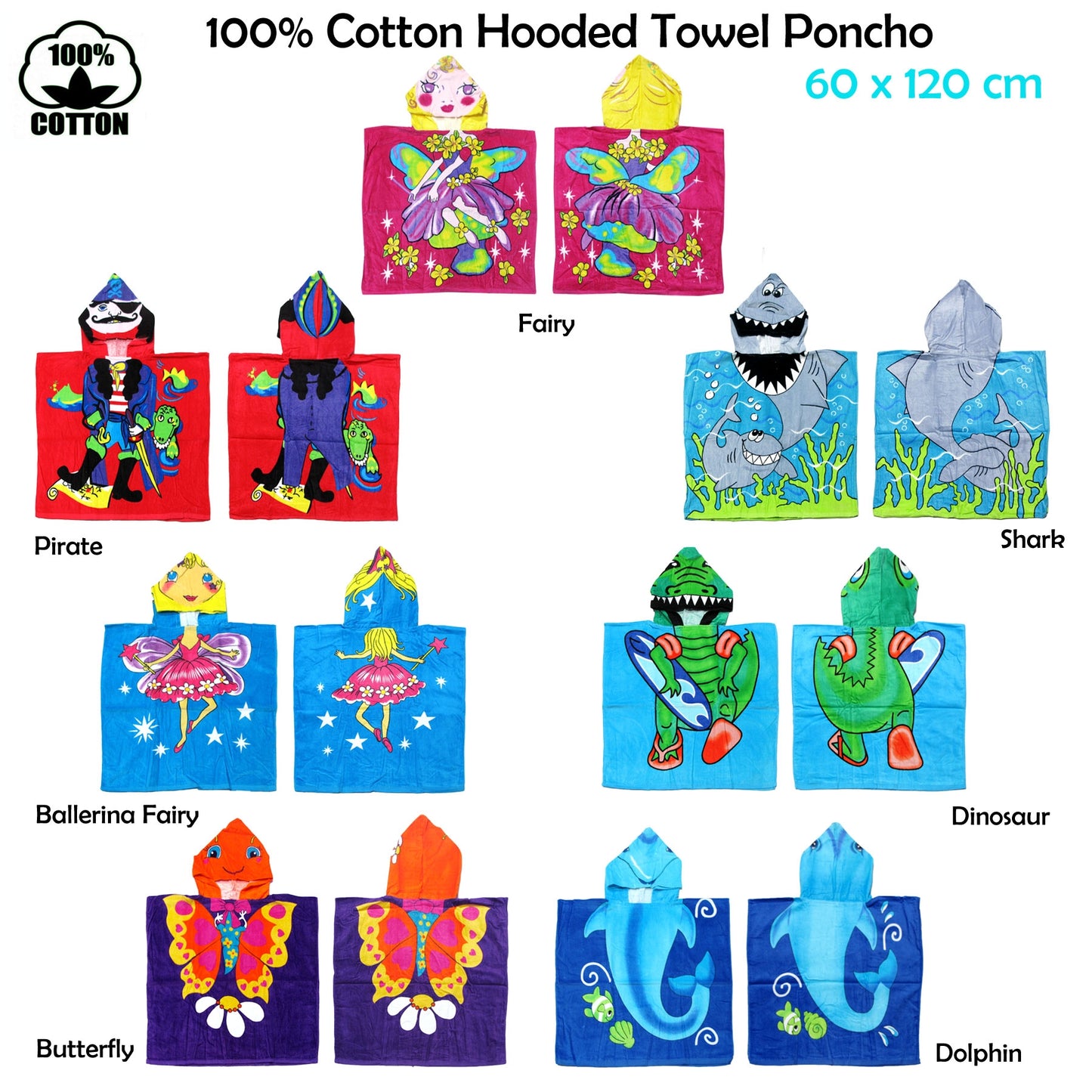 Cute Kids Cotton Hooded Towel Poncho 60 x 120 cm Shark Tristar Online