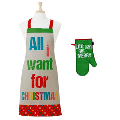 Ladelle Set of 2 All I want Christmas Oven Mitt & Apron Kitchen Set Tristar Online