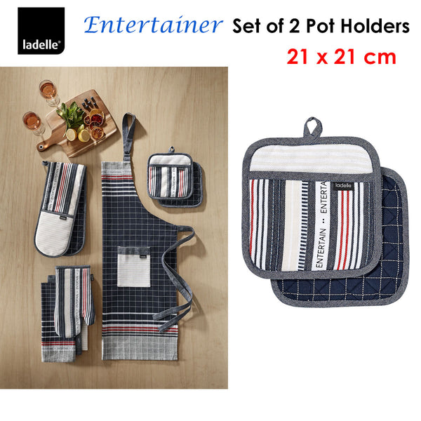 Ladelle Entertainer Charcoal Set of 2 Pot Holders 21 x 21 cm Tristar Online