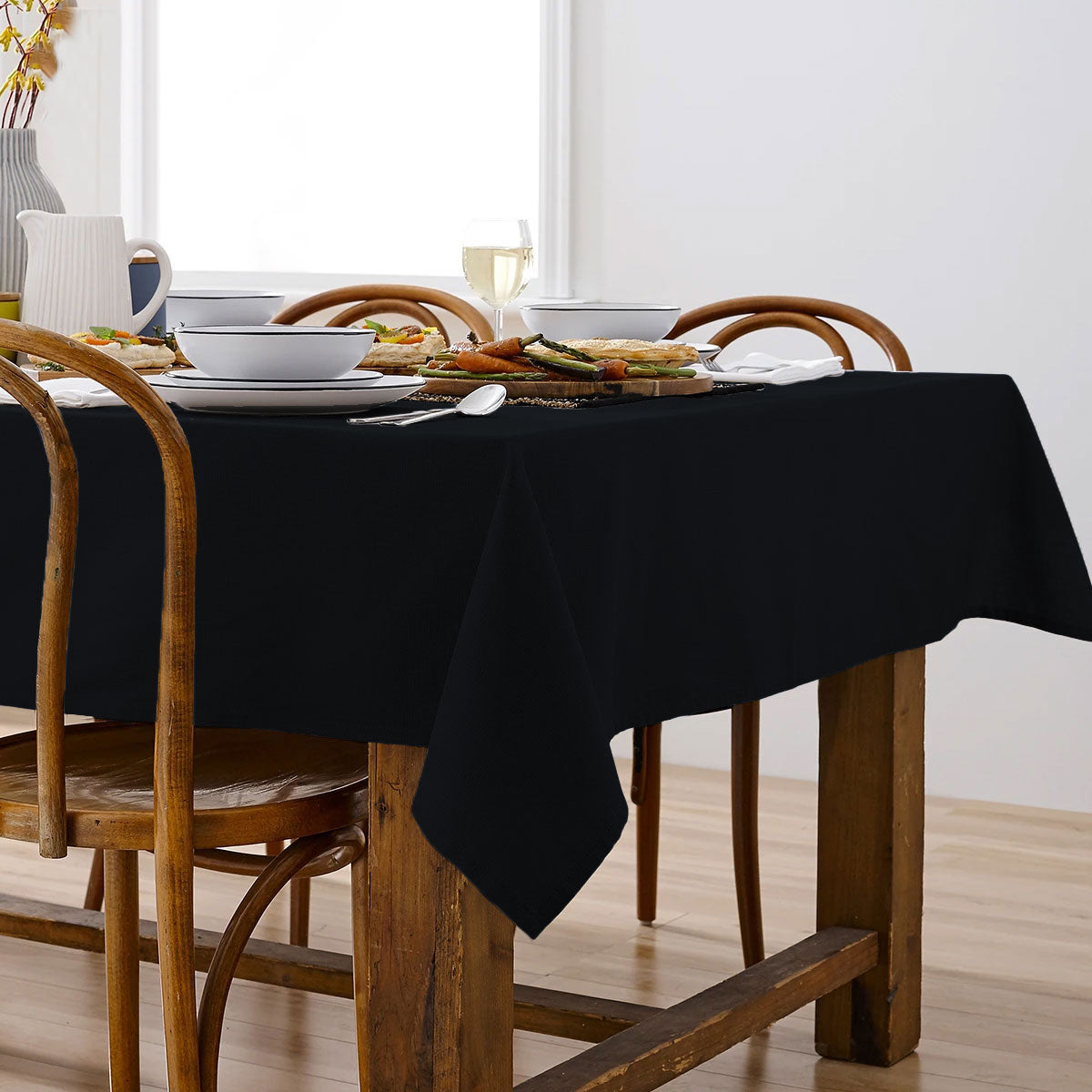 Ladelle Base Black Linen Look 100% Cotton Tablecloth 150 x 300 cm Tristar Online