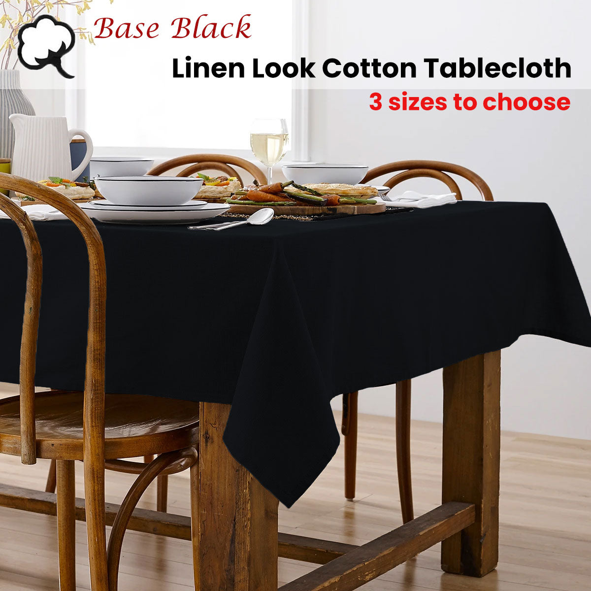 Ladelle Base Black Linen Look 100% Cotton Tablecloth 150 x 300 cm Tristar Online