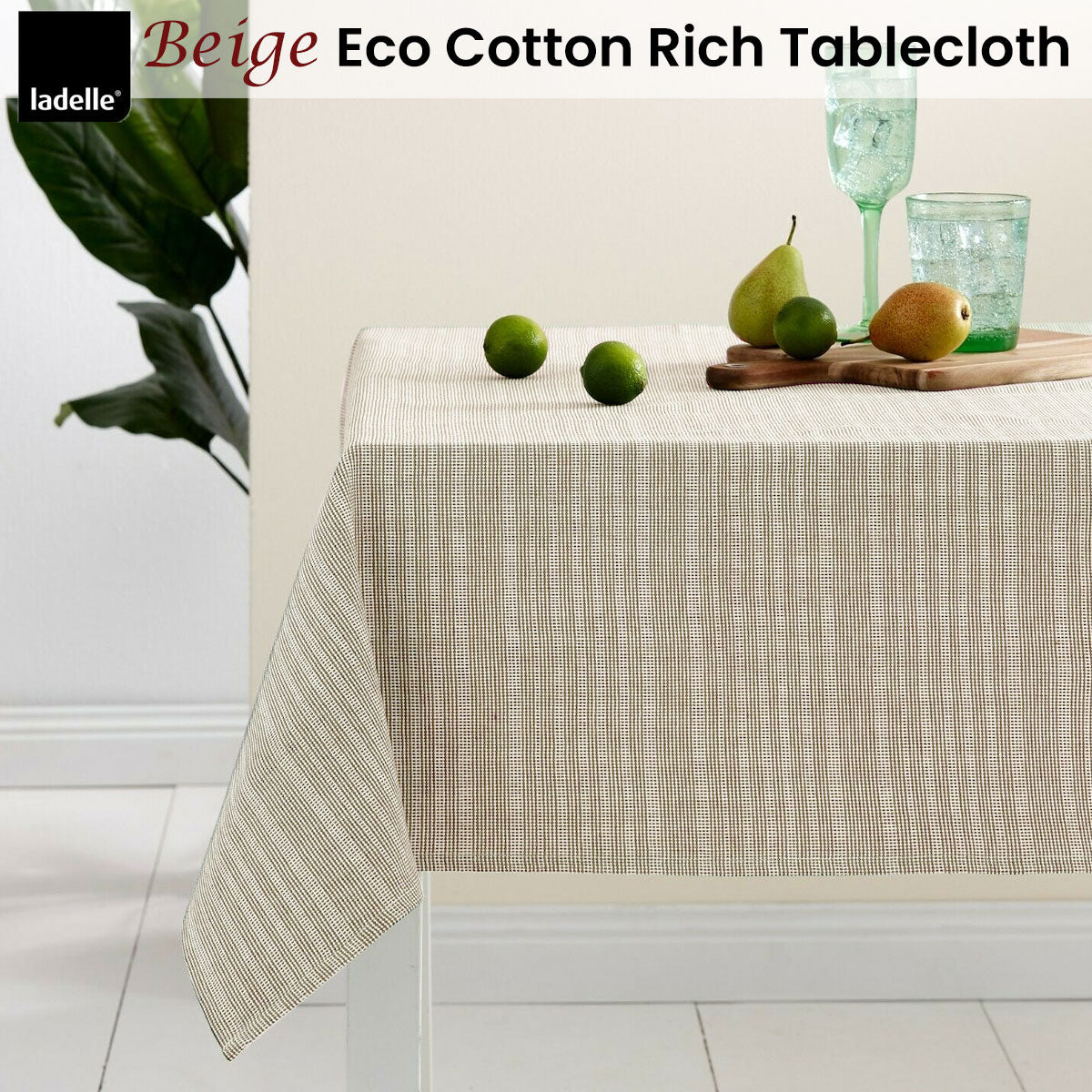 Ladelle Beige Eco Cotton Rich Tablecloth 150 x 265 cm Tristar Online