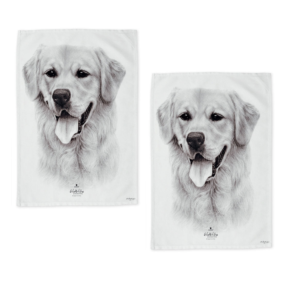Set of 2 Delightful Dogs Cotton Kitchen Tea Towels 50 x 70 cm Golden Retriever Tristar Online
