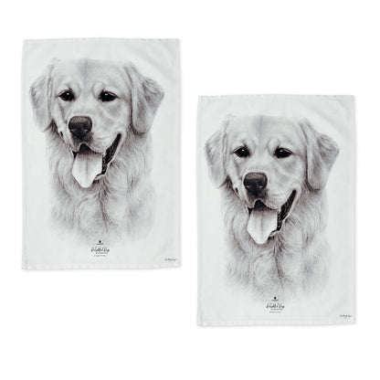 Set of 2 Delightful Dogs Cotton Kitchen Tea Towels 50 x 70 cm Golden Retriever Tristar Online