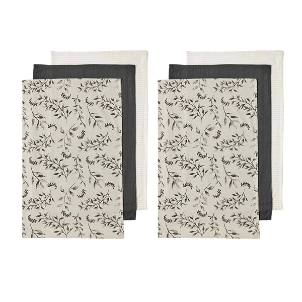 Ladelle Grown Ivy Set of 6 Cotton Kitchen Towels Charcoal Tristar Online