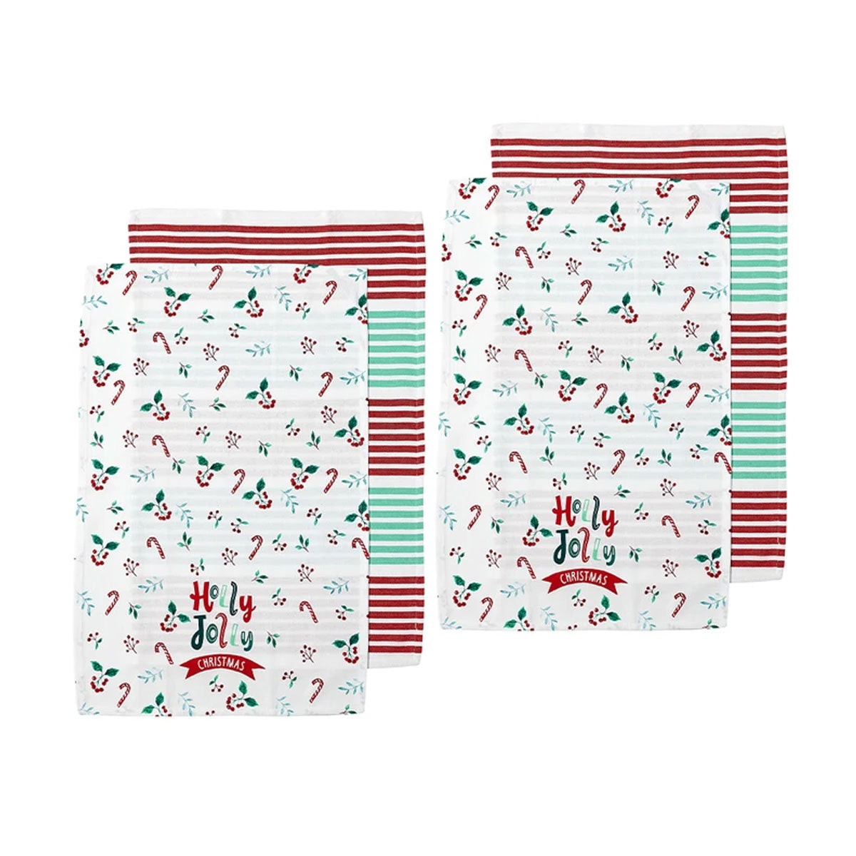 Ladelle Joyful Holly Jolly Christmas Set of 4 Cotton Kitchen Towels 45 x 70 cm Tristar Online