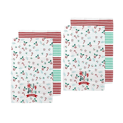Ladelle Joyful Holly Jolly Christmas Set of 4 Cotton Kitchen Towels 45 x 70 cm Tristar Online