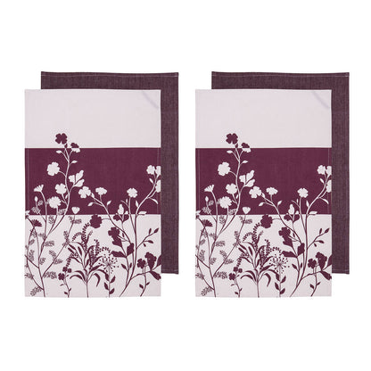 Ladelle Set of 4 Homespun Flower Cotton Kitchen Tea Towels 50 x 70 cm Mulberry Tristar Online