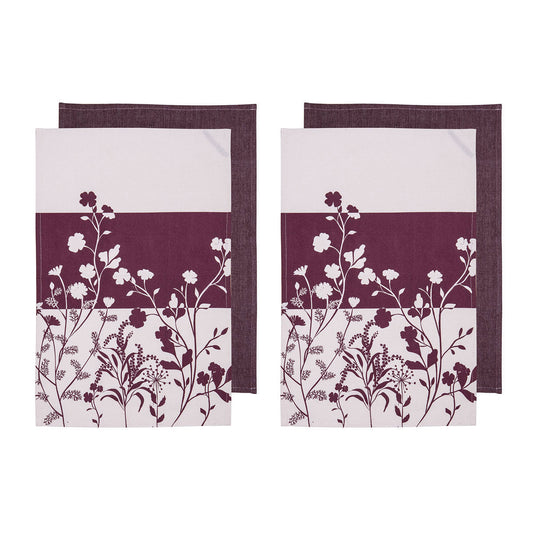 Ladelle Set of 4 Homespun Flower Cotton Kitchen Tea Towels 50 x 70 cm Mulberry Tristar Online