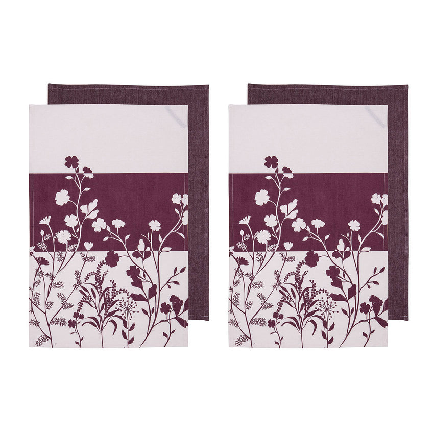 Ladelle Set of 4 Homespun Flower Cotton Kitchen Tea Towels 50 x 70 cm Mulberry Tristar Online