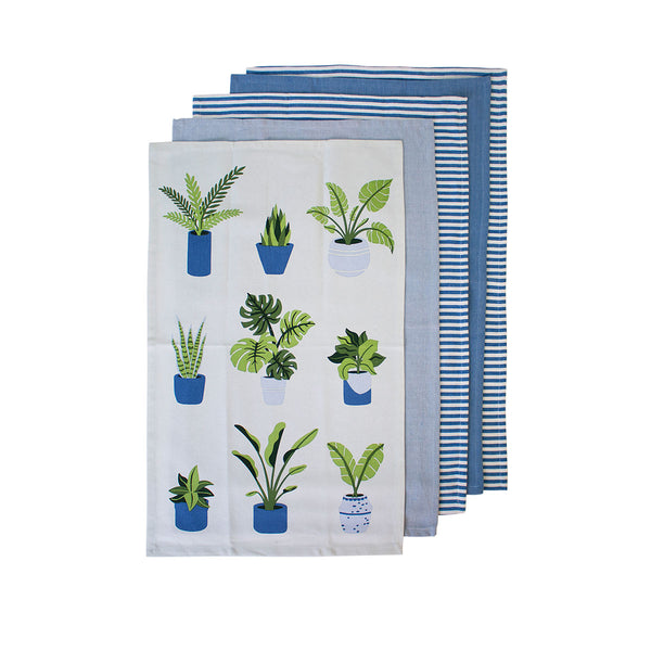 Ladelle Set of 5 Plant Life Cotton Kitchen Tea Towels 50 x 70 cm Blue Tristar Online