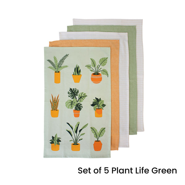 Ladelle Set of 5 Plant Life Cotton Kitchen Tea Towels 50 x 70 cm Blue Tristar Online