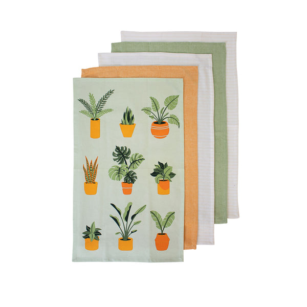 Ladelle Set of 5 Plant Life Cotton Kitchen Tea Towels 50 x 70 cm Green Tristar Online