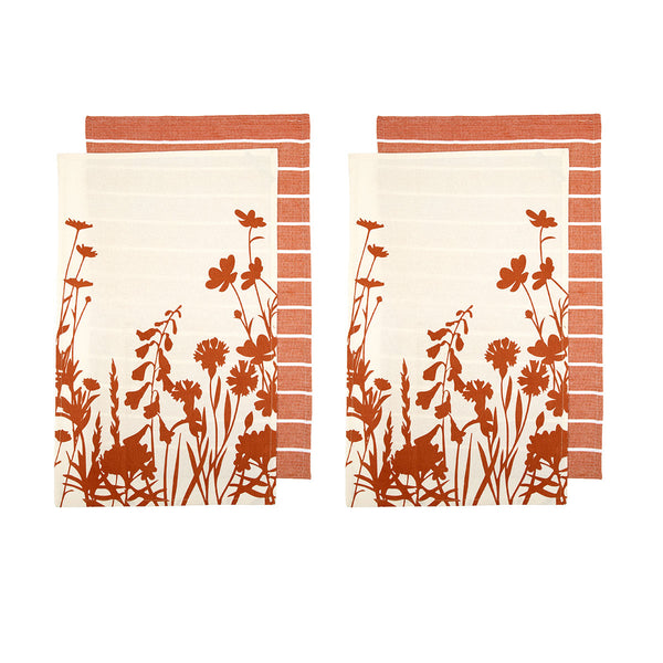 Ladelle Set of 4 Sanctuary Floral Cotton Kitchen Tea Towels 50 x 70 cm Terracotta Tristar Online