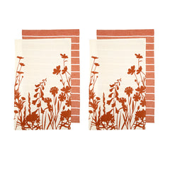 Ladelle Set of 4 Sanctuary Floral Cotton Kitchen Tea Towels 50 x 70 cm Terracotta Tristar Online