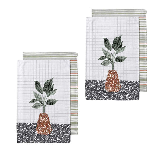 Ladelle Revive Plants Set of 4 Cotton Kitchen Towels Brown Pot Tristar Online