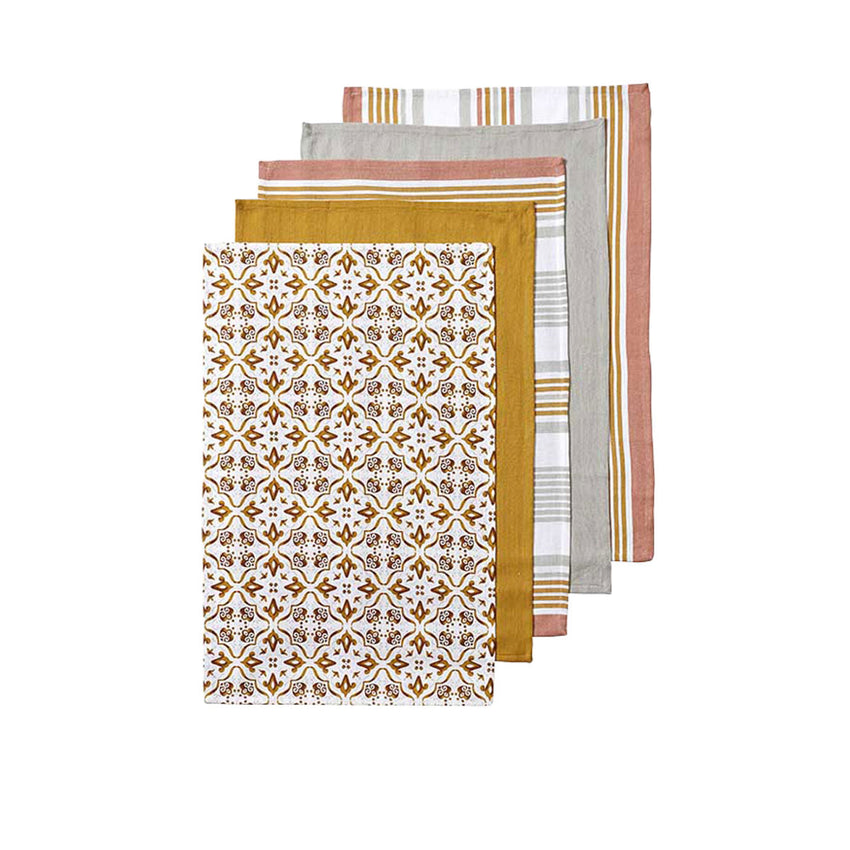 Ladelle Tile Set of 5 Cotton Kitchen Towels Gold Tristar Online