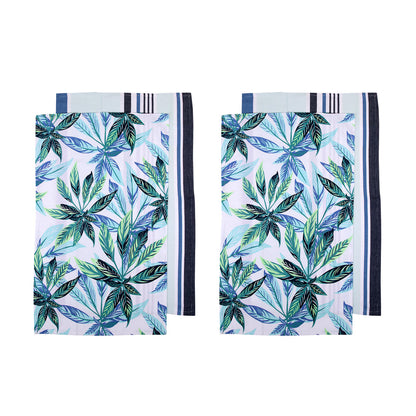 Ladelle Set of 4 Zest Leaves Green Cotton Kitchen Tea Towels 50 x 70 cm Tristar Online
